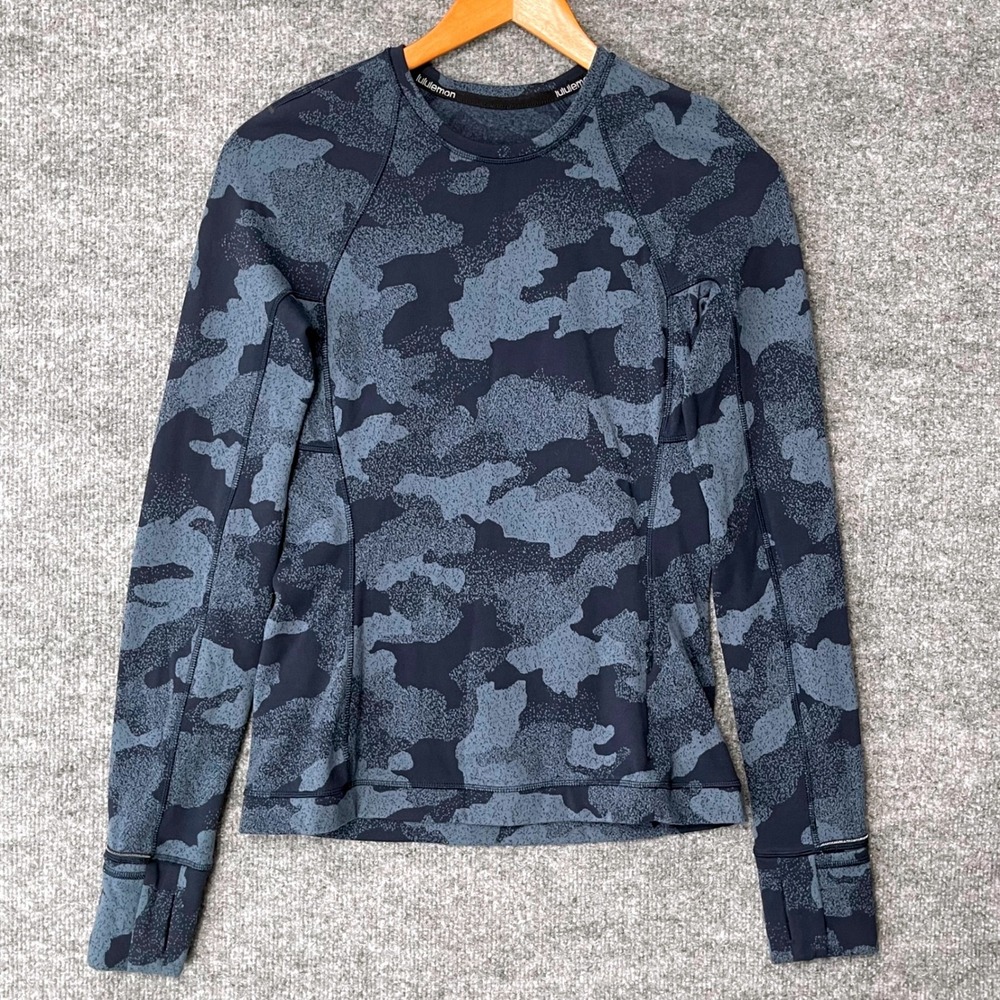 Lululemon Camo Long Sleeve Athletic Top Heritage 365 Deep Coal Multi Size 6